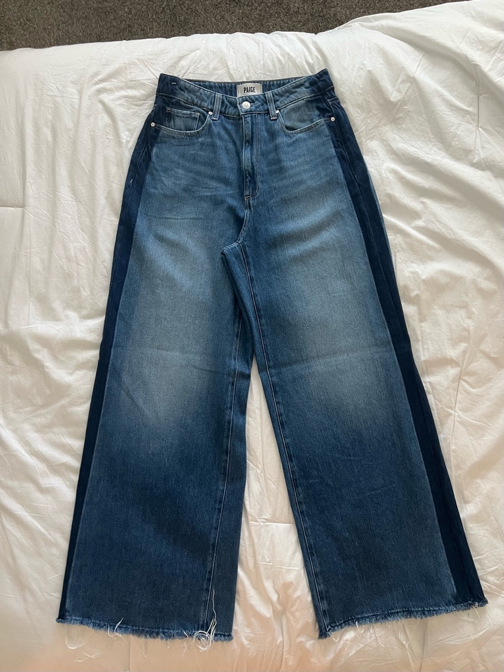 PAIGE Two-Tone Dark and Medium Blue Wide Leg Jeans